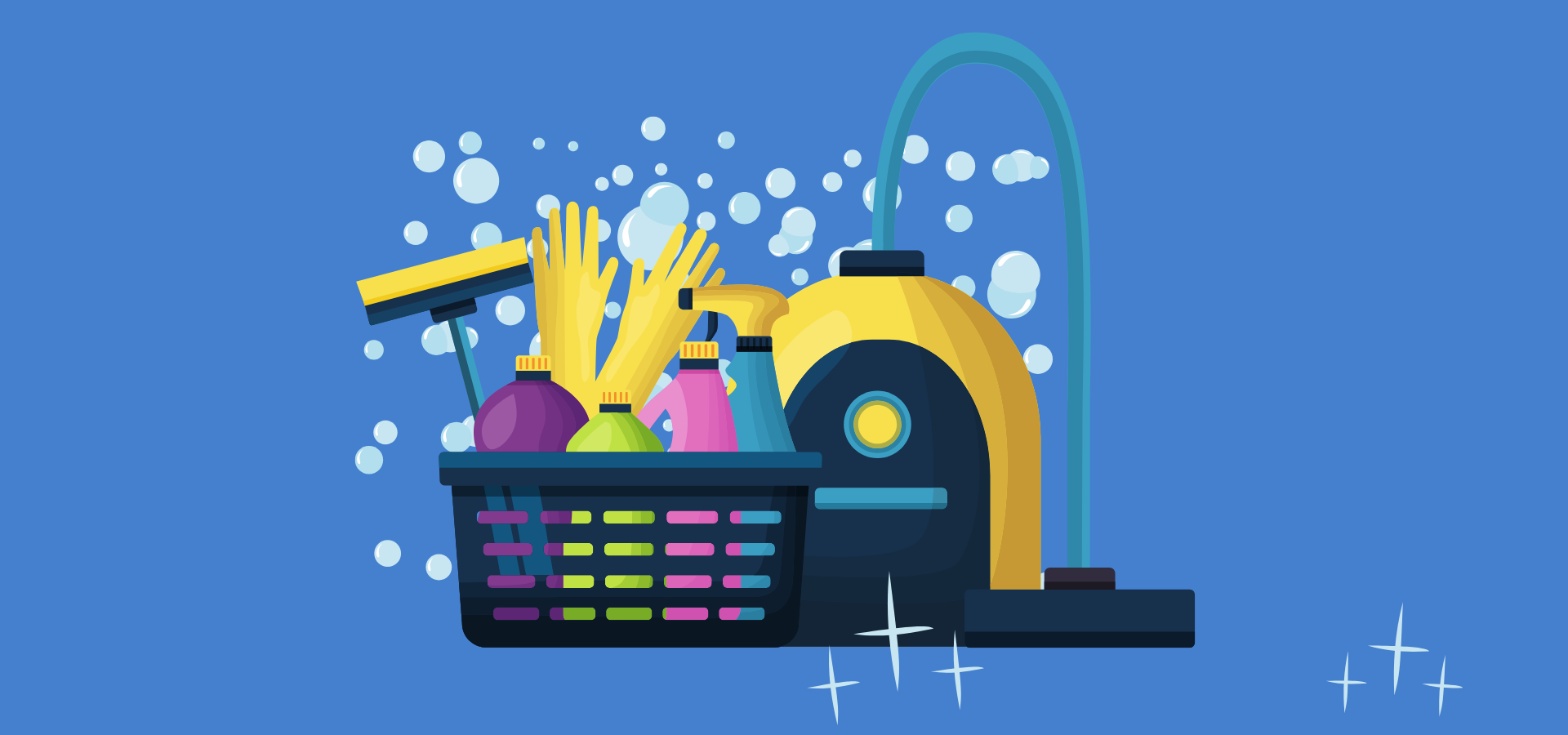 Cleaning professional preparing supplies for residential and commercial cleaning service