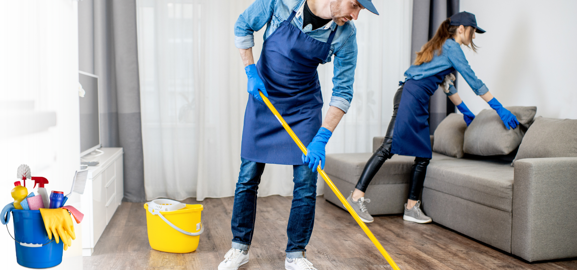 Professional cleaner wiping a modern kitchen counter in a clean Las Vegas home