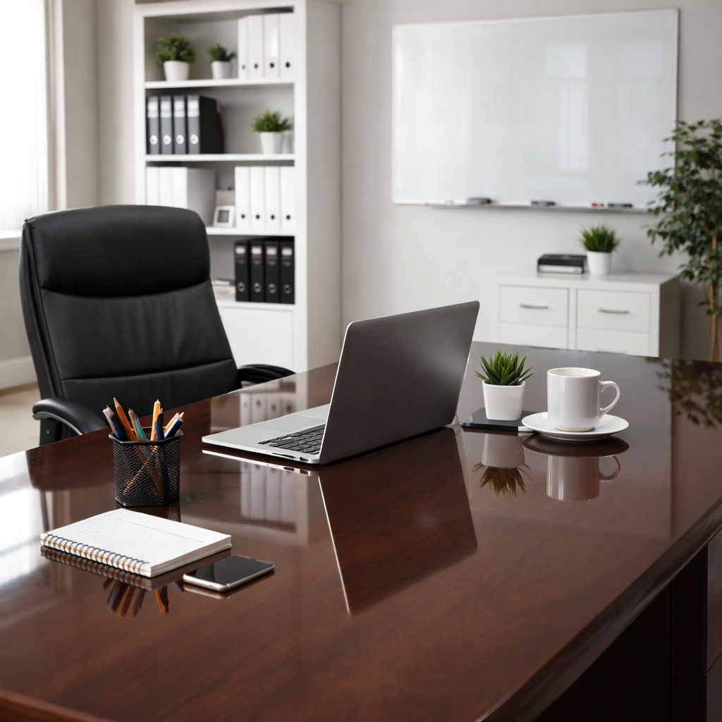 Professional office cleaned and organized with polished surfaces